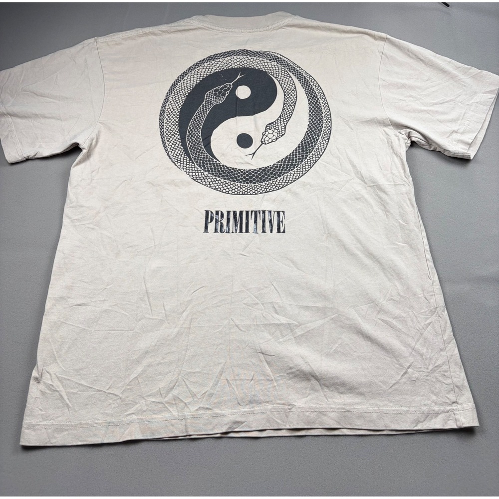 Primitive Skateboarding Mens L Tan Yin Yang Snake Graphic T-Shirt Short Sleeve